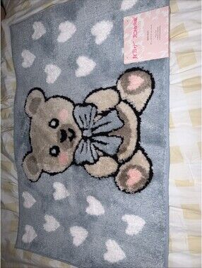 Betsey Johnson Baby Blue Teddy Bear Soft Bathroom Bath Mat Rug Rubber Back